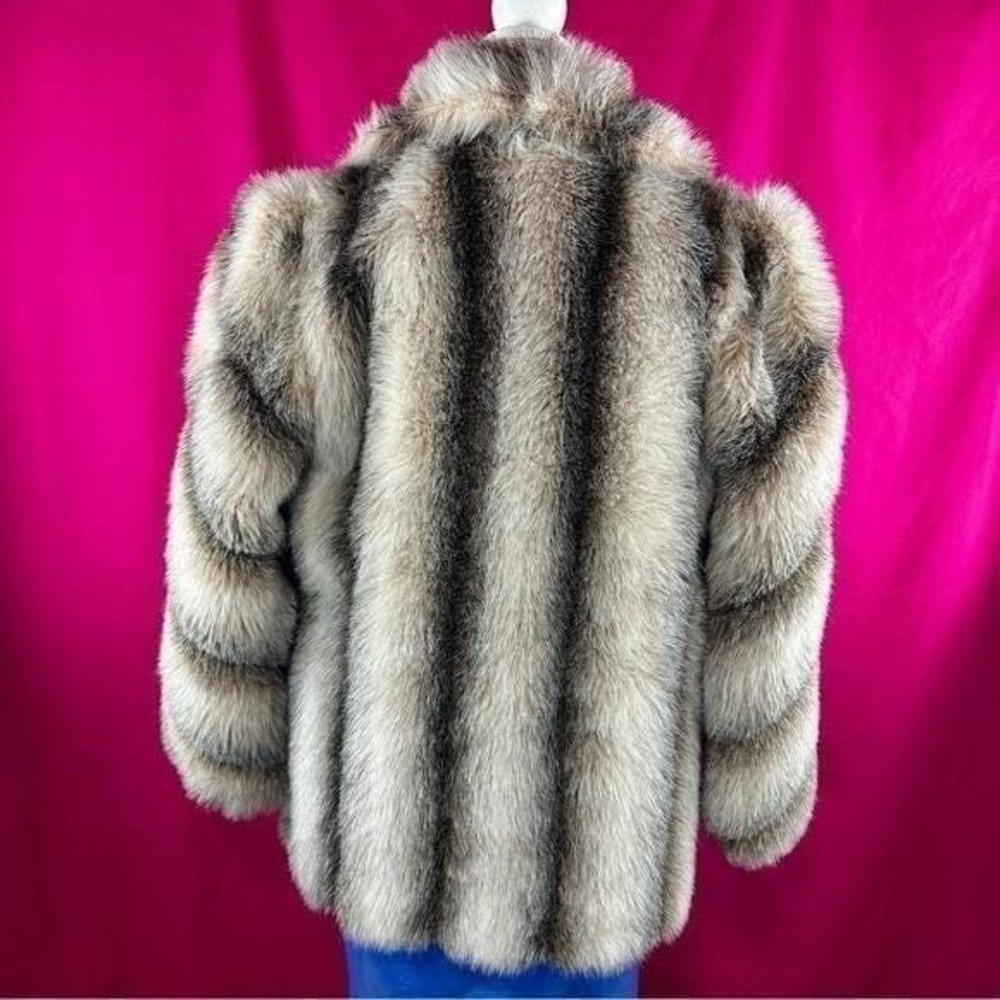Vintage Faux Fur Striped Coat Brown Short Large Mob Wife Glam Luxury Chic - Picture 6 of 17